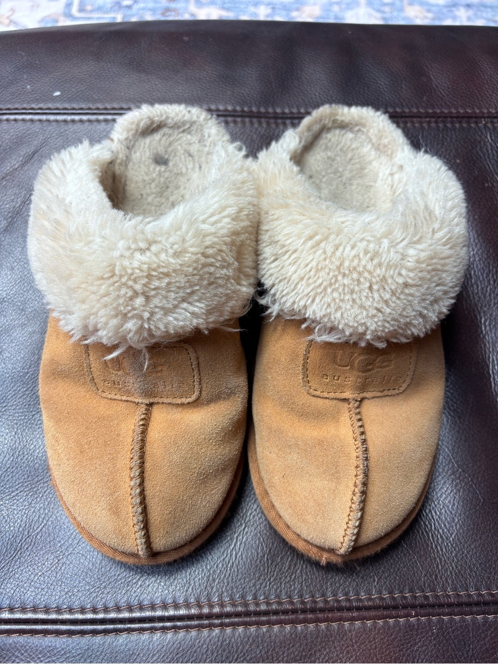 UGG Chestnut Suede Faux-Shearling Slippers Women’s size 8